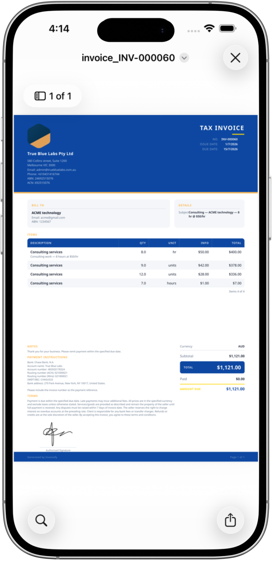 Invoicefy — generated invoice PDF