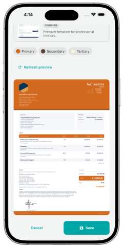 Invoicefy — invoice with custom colors applied